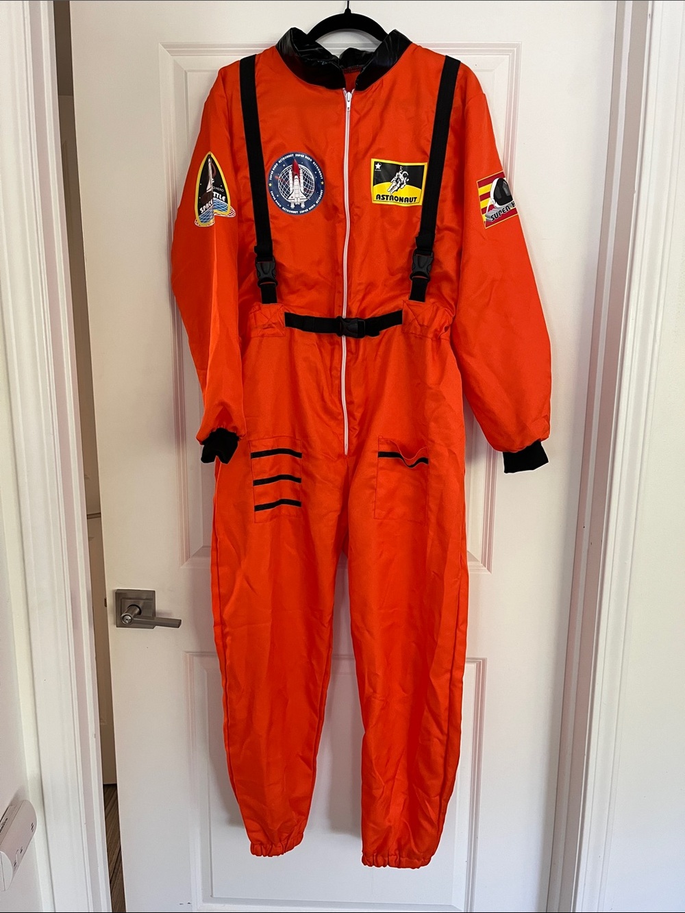 Orange Astronaut One-Piece Jumpsuit with Mission Patches — great for Halloween